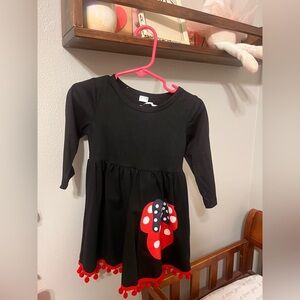 Black Dress with Red Polka Dot Mushroom Design